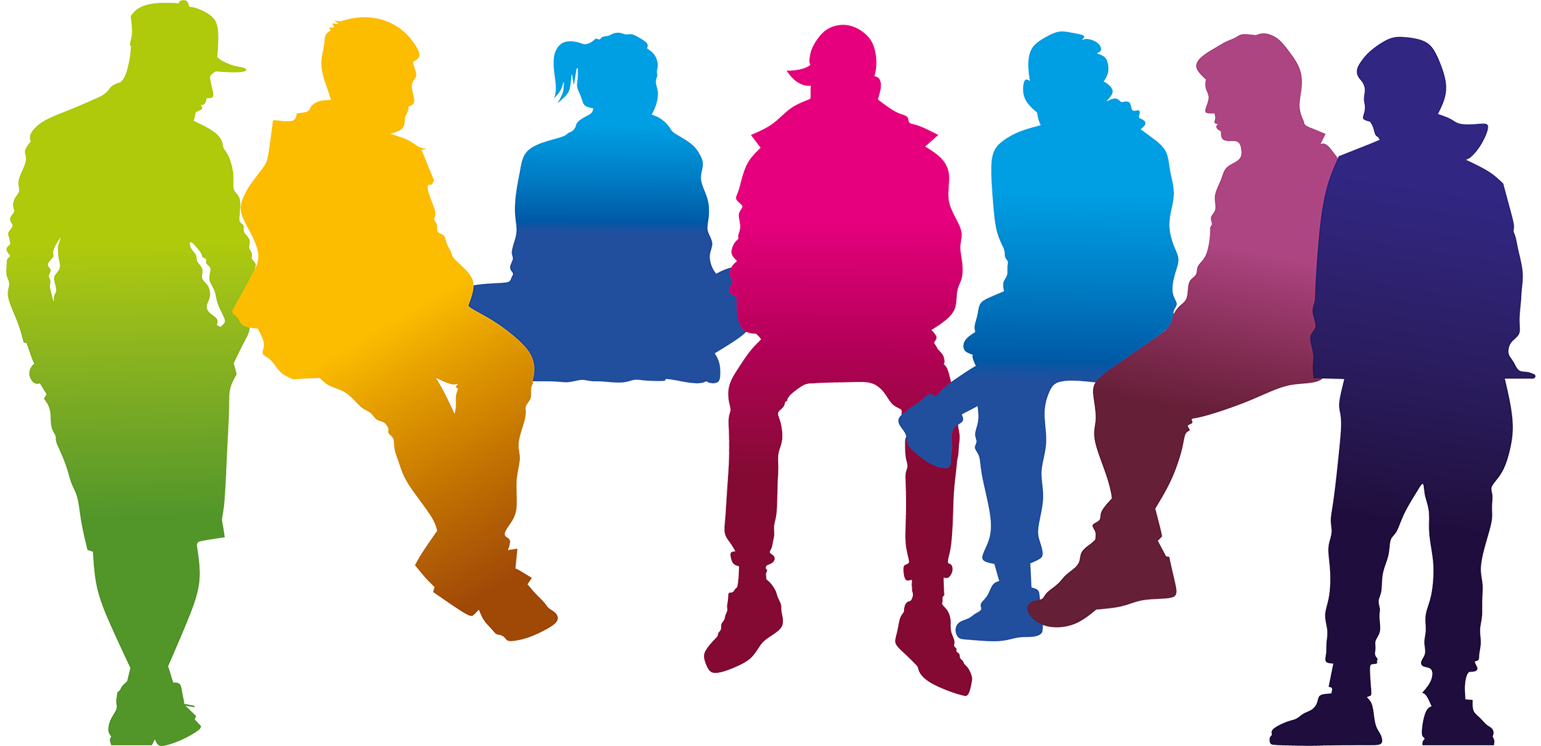 Farbige Zeichnung einer Gruppe Jugendlicher